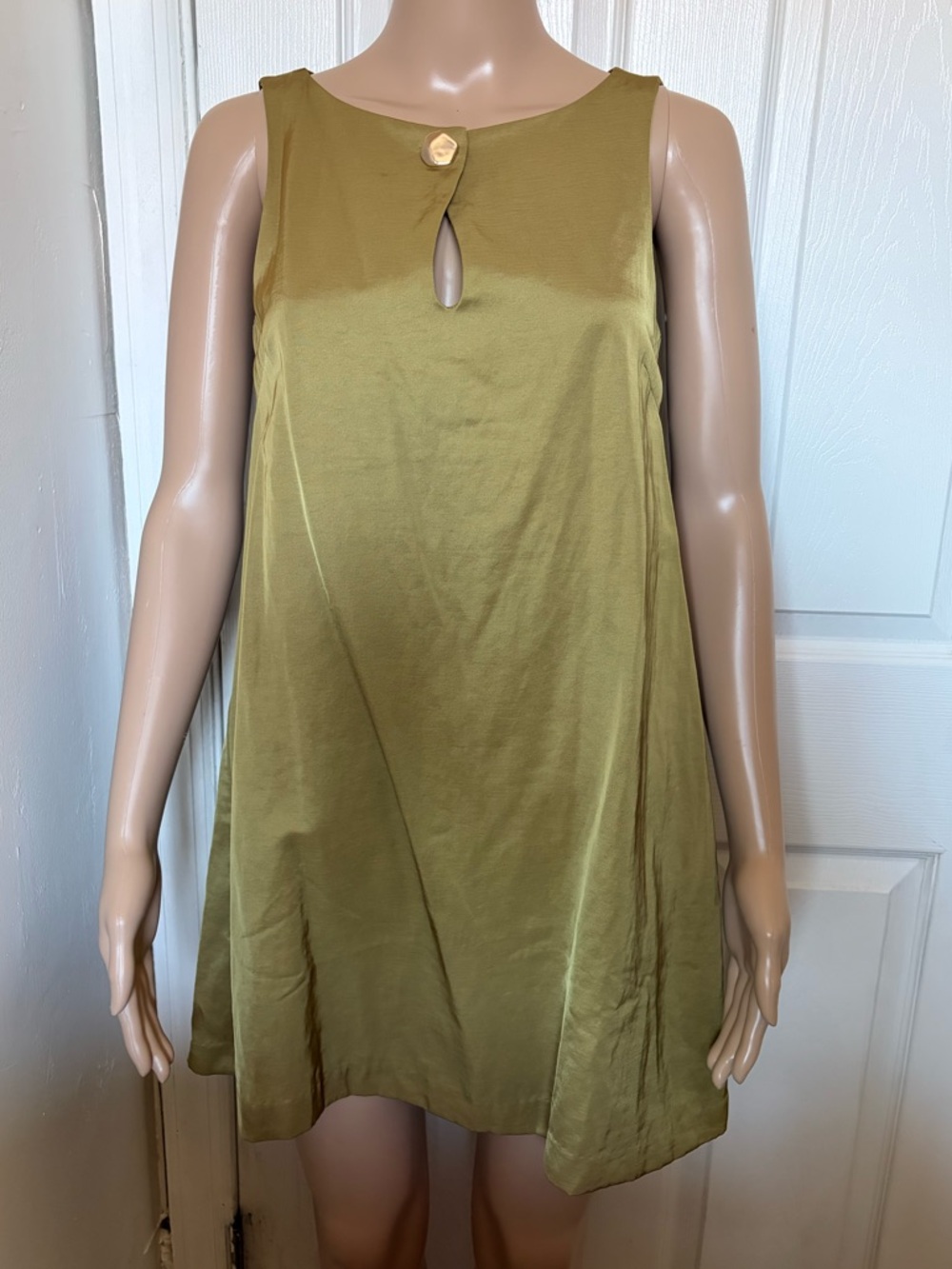 Olive Green A-line Dress with Button Keyhole